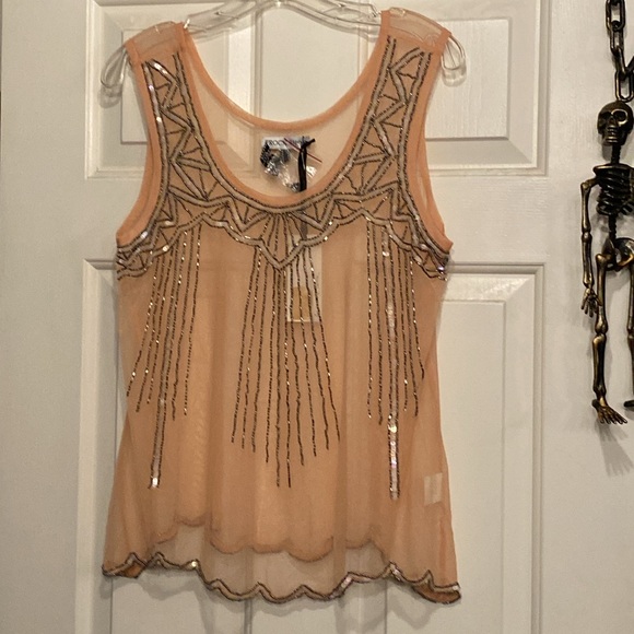 MODCLOTH - NWT - tank: rose gold sheer w beads / sequins ‘Frock Shop’ - L - Picture 8 of 16